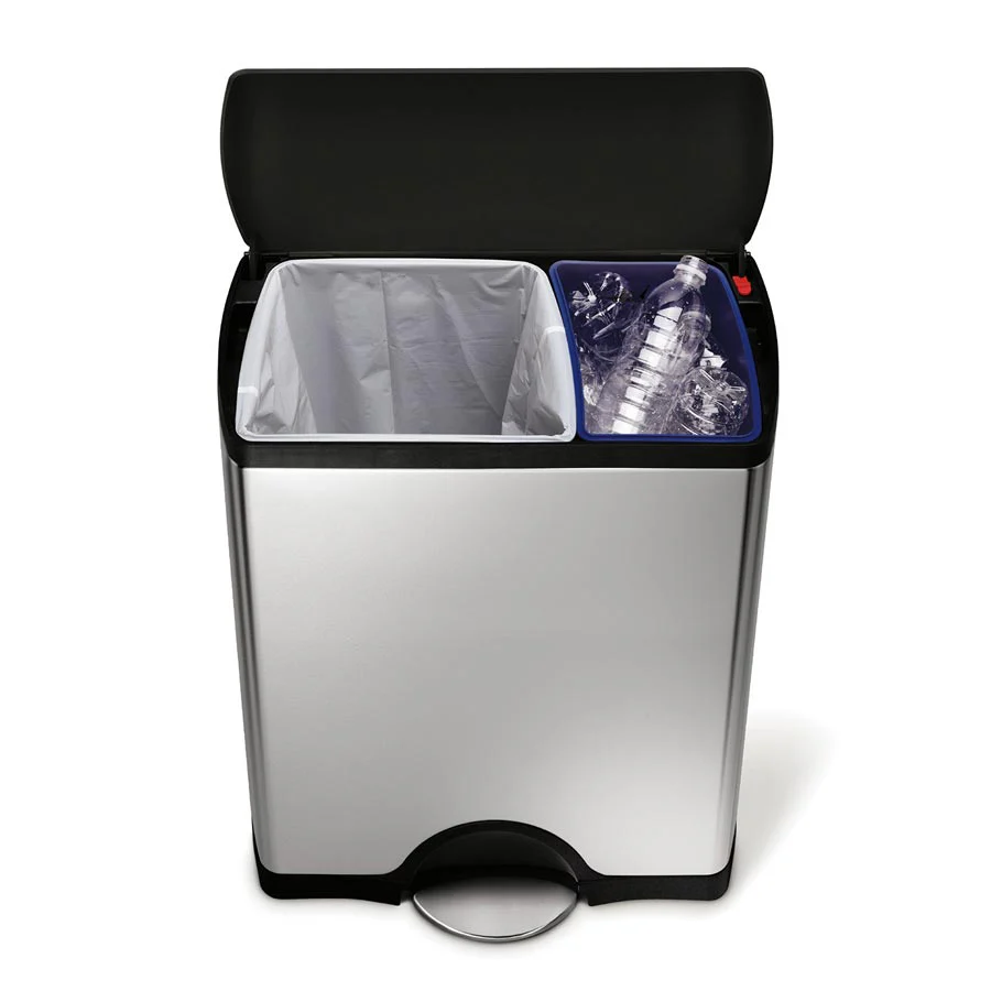Studio 46L Rectangular Recycler, Brushed Stainless Steel Plastic Lid